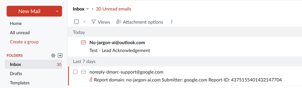 Automated lead acknowledgement email in an inbox — what a new lead receives instantly after submitting an enquiry form