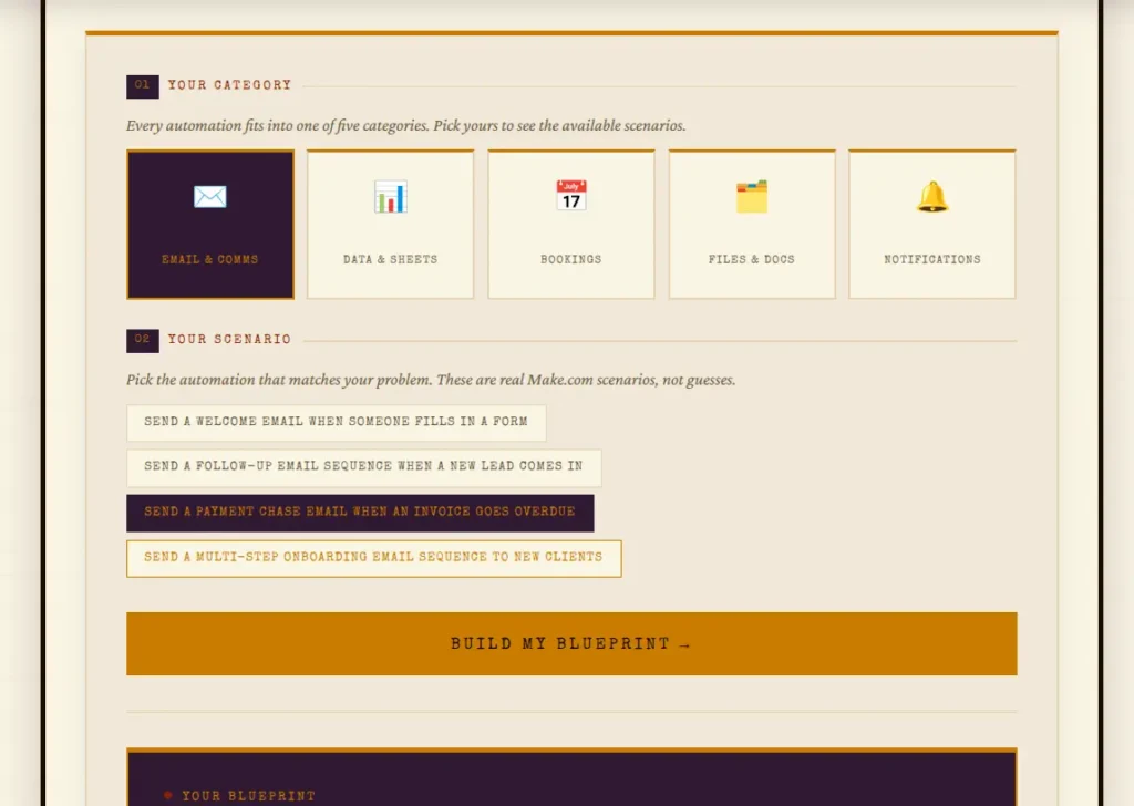 The Make Master tool showing automation scenario selection