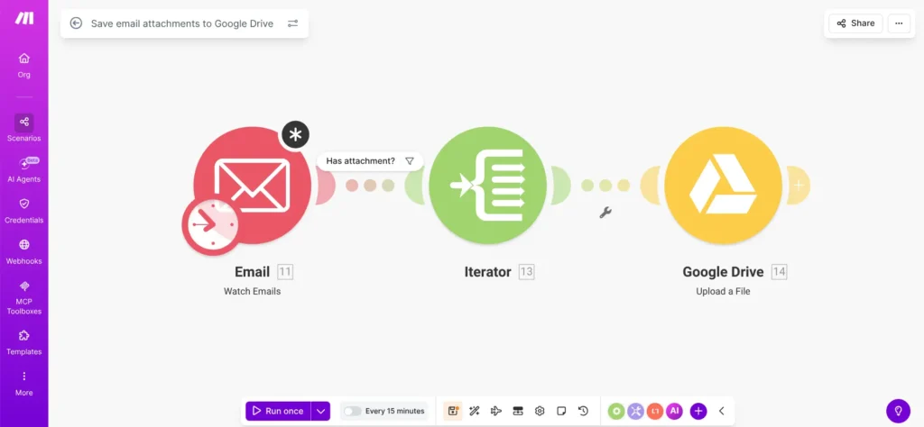 Make.com save email attachments to Google Drive template — automation setup for beginners