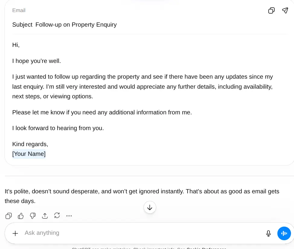 Vague AI prompt versus specific vendor email prompt — output quality difference for property professionals